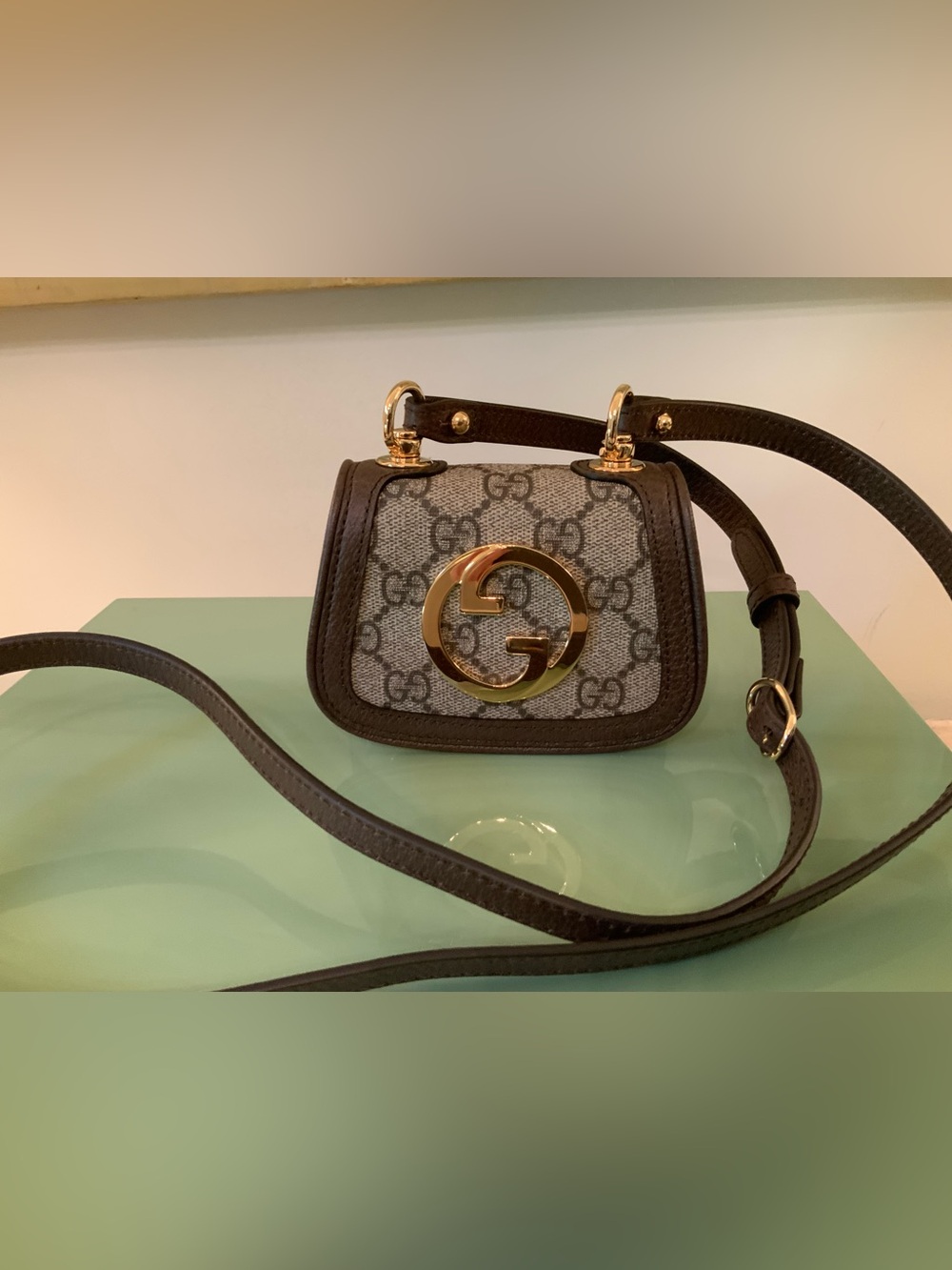 Gucci Brown GG Mini Shoulder Bag with Gold Double G